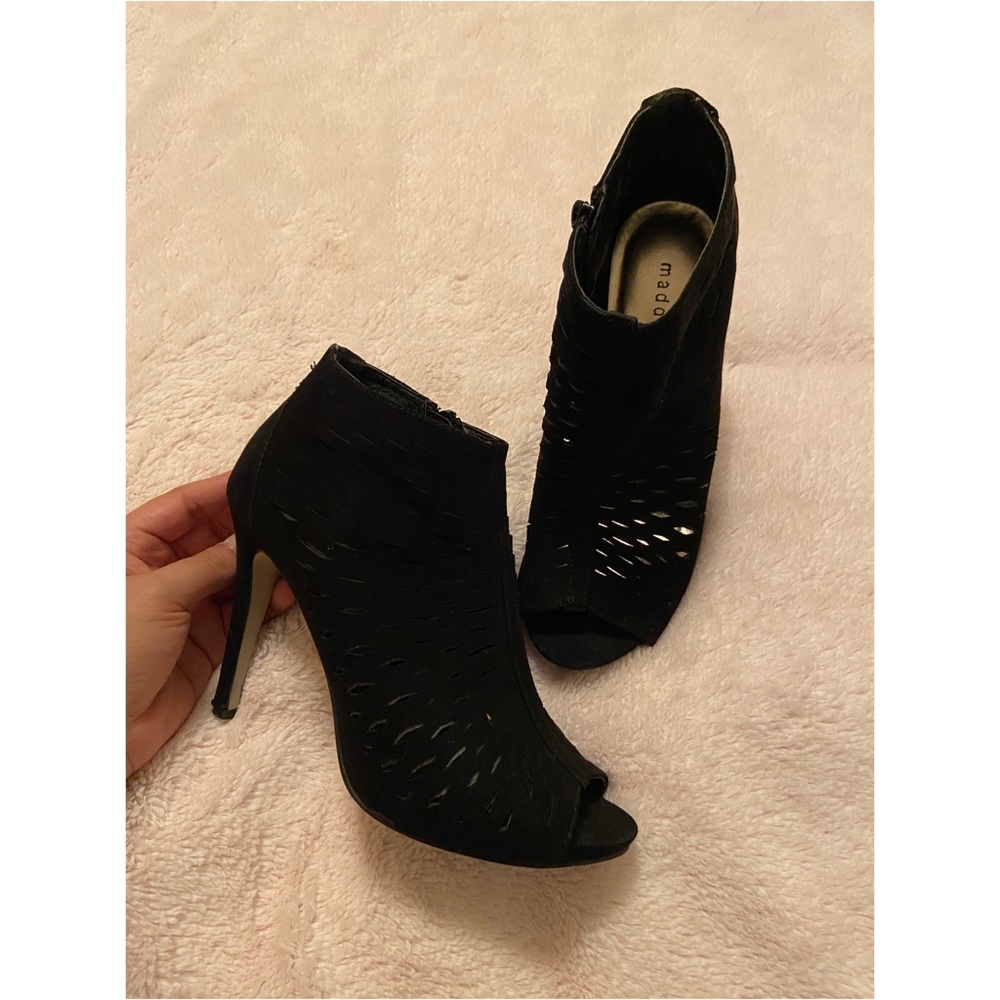 Black suede high heels